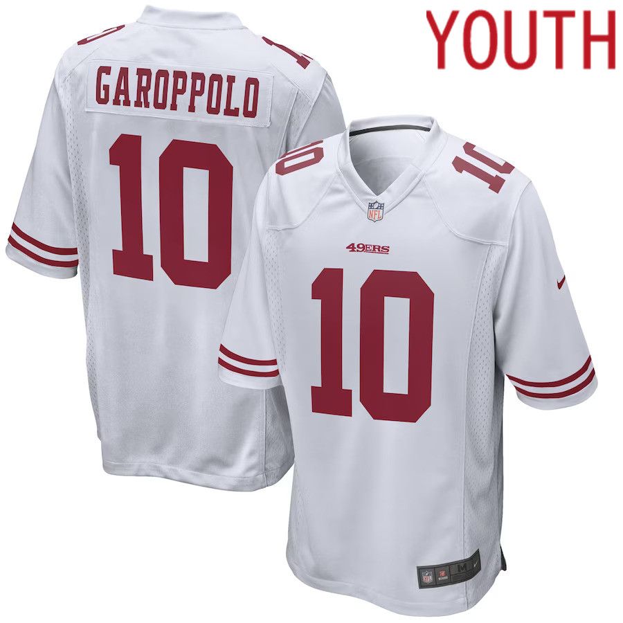 Youth San Francisco 49ers #10 Jimmy Garoppolo Nike White Player Game NFL Jersey->youth nfl jersey->Youth Jersey
